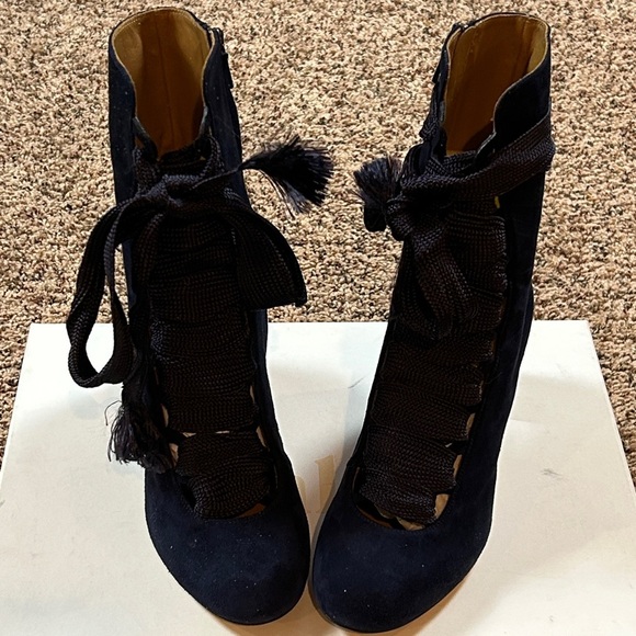 CHLOE Harper Blue Lagoon Lace-up Heeled Boots Navy 38 - Picture 5 of 12
